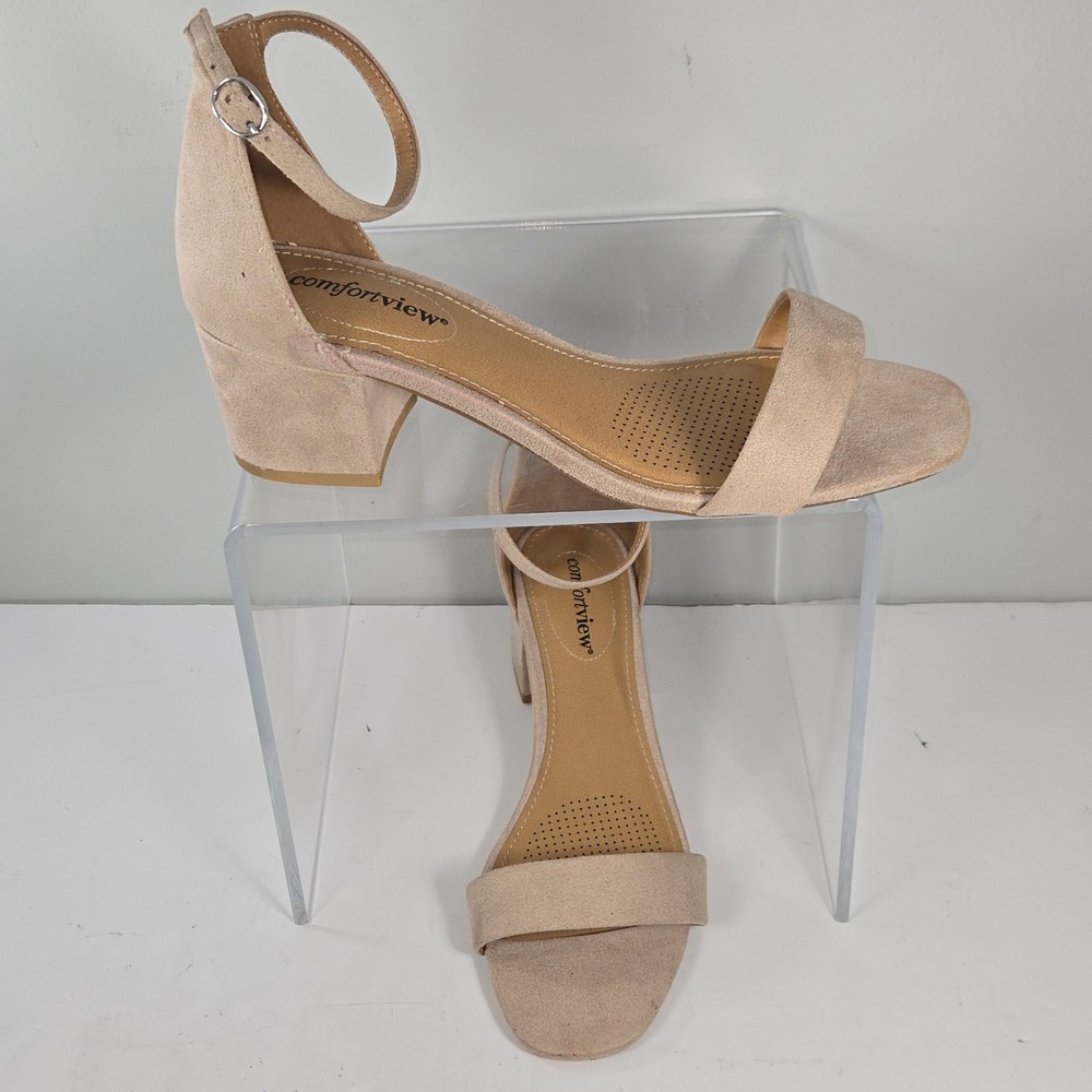Comfortview Orly Beige Faux Suede Block Heel Ankle Strap Sandals 9WW